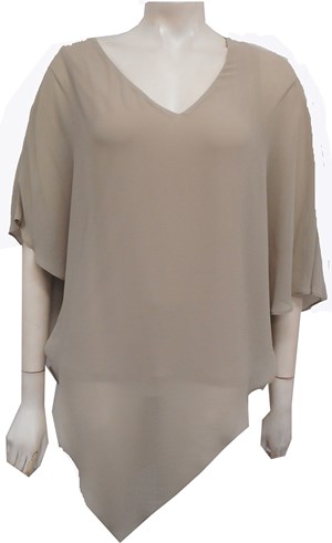 Belinda Chiffon Angled Top With Soft Knit Lining -Beige